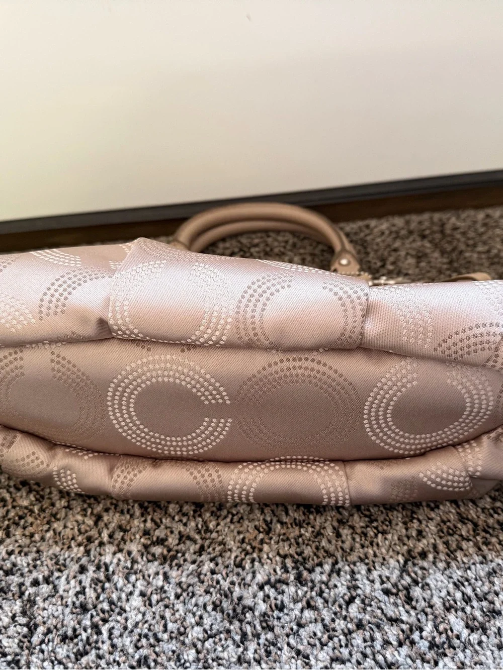 Coach Madison Op Art Sateen Satchel Beige Taupe Shoulder Bag